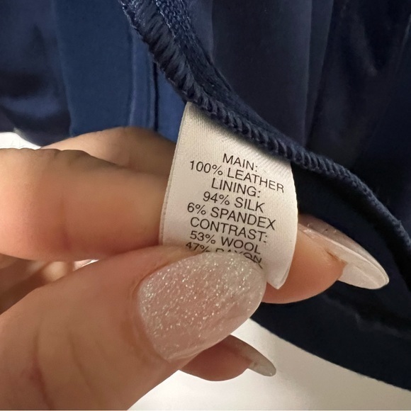 HP 🎉 St. John Current Blue Leather Mixed Media Moto Jacket. Women's size 4. - Picture 6 of 6